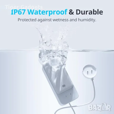 SwitchBot WiFi Water Leak Detector – датчик за течове с 1 м кабел, 100 dB, IP67, снимка 7 - Аларми и датчици - 56225646