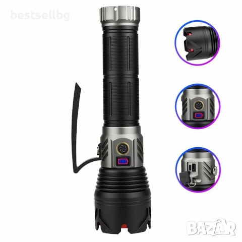 Мощен прожектор с лазерен диод 60W 2000м обхват Zoom Power Bank USB-C ръчен LED фенер за лов риболов, снимка 4 - Къмпинг осветление - 54109986