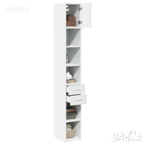 vidaXL Тънък шкаф за съхранение, бял, 30x42,5x225 см, инженерно дърво, снимка 3 - Бюфети - 56146901