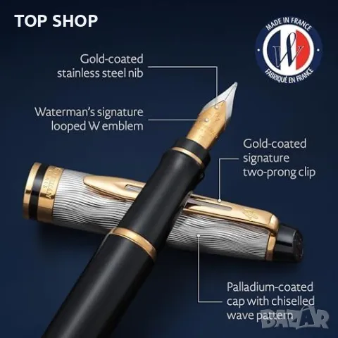 Нов Луксозен Подарък Писалка Waterman със Златисти Орнаменти Подаръчна Кутия Средно Перо, снимка 2 - Подаръци за мъже - 49227078