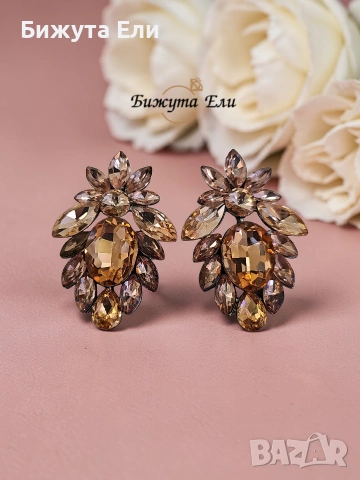 Официални обеци с кристали цвят розе голд , снимка 2 - Обеци - 53899385