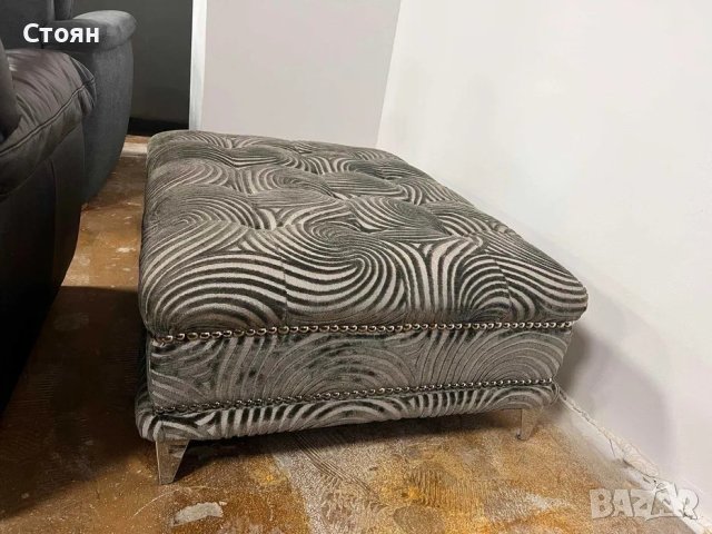 Двуцветна сива табуретка от плат, снимка 5 - Дивани и мека мебел - 40781688