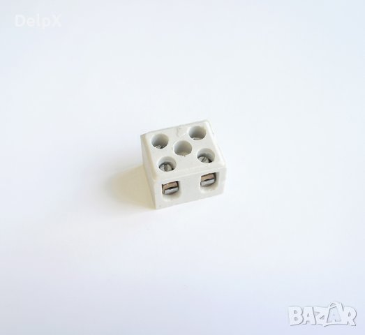 Лустер клема, порцеланова, двуполюсна, 380V, бяла, 2pin, 6mm2, снимка 1
