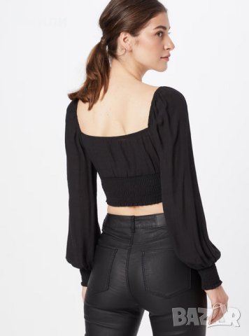 Parallel Lines къса дамска блуза с дълги буфан ръкави в черен цвят р-р M, снимка 2 - Блузи с дълъг ръкав и пуловери - 42193418