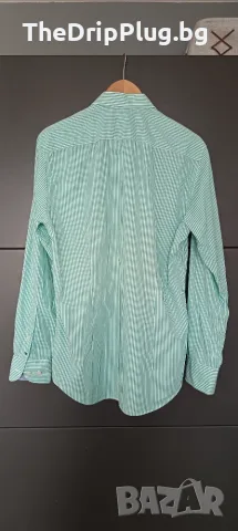 Tommy Hilfiger мъжка риза размер М памук зелено райе , снимка 2 - Ризи - 56227935