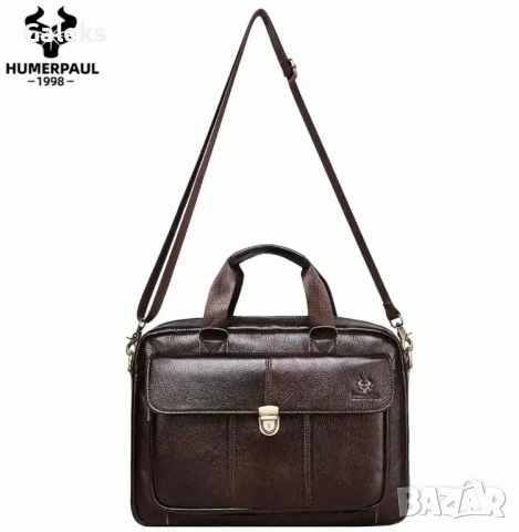 Мъжка кожена месинджър чанта с капак Humerpaul* / С Черна и кафява кожа!, снимка 5 - Чанти - 51620932