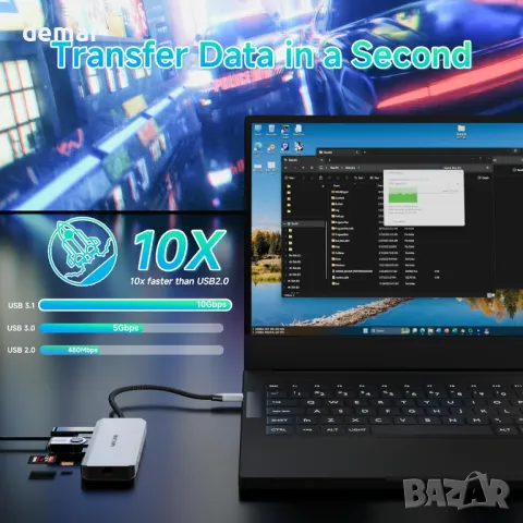 Докинг станция за лаптоп, WAVLINK Displayport докинг станция с двоен DP, HDMI, 100W PD IN, 10Gbps, снимка 5 - Кабели и адаптери - 49889860