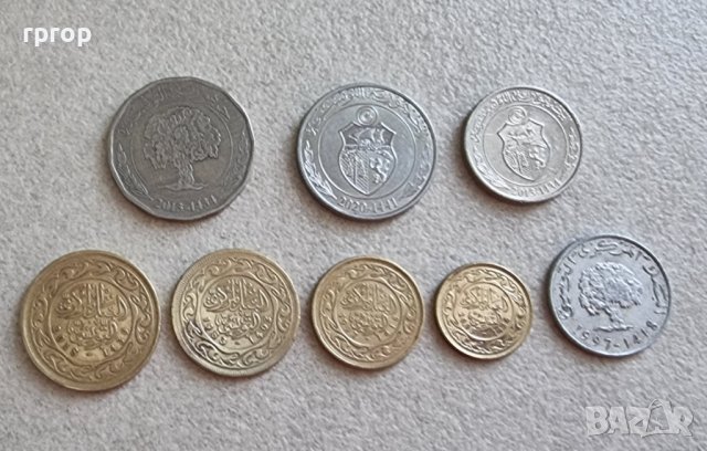 Монети. Тунис . 2, 1 и 1/2 динар, 10, 20, 50 ,100, 5 милима. 8 бройки., снимка 8 - Нумизматика и бонистика - 42373005