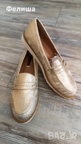 Ежедневни Красиви Дамски Обувки с Напукан Златен Ефект Мека Материя 