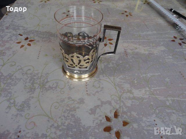 Руски сребърен подстакан чаша ниело позлата сребро 875, снимка 10 - Колекции - 38742024