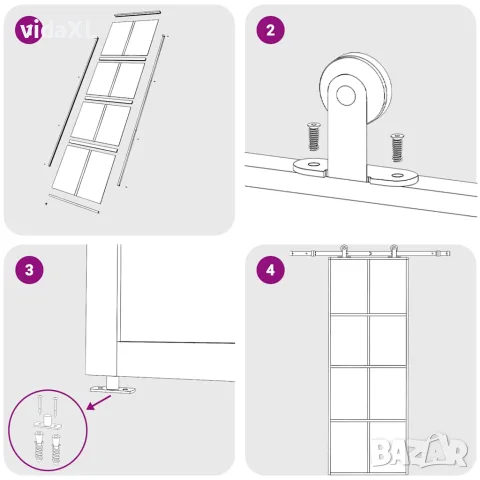 vidaXL Плъзгаща се врата, черна, 76x205 см, ESG стъкло и алуминий, снимка 6 - Входни врати - 56146204