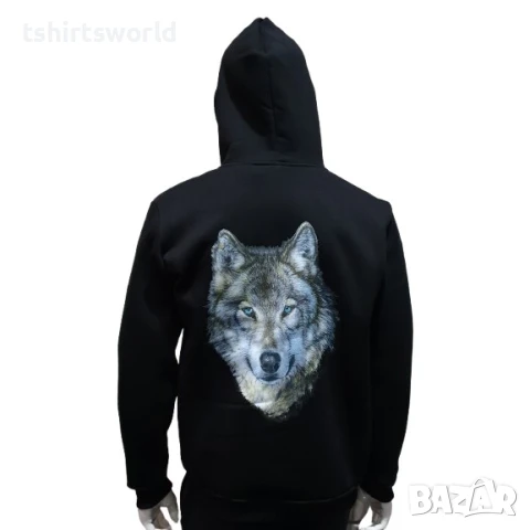 Нов мъжки суичър с ЦИП и трансферен печат Вълк със сини очи, Серия Вълци, снимка 3 - Суичъри - 30906889