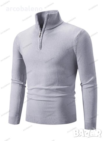 Мъжки ежедневен едноцветен пуловер с половин цип и стояща яка, 10цвята - 023, снимка 7 - Пуловери - 42784816