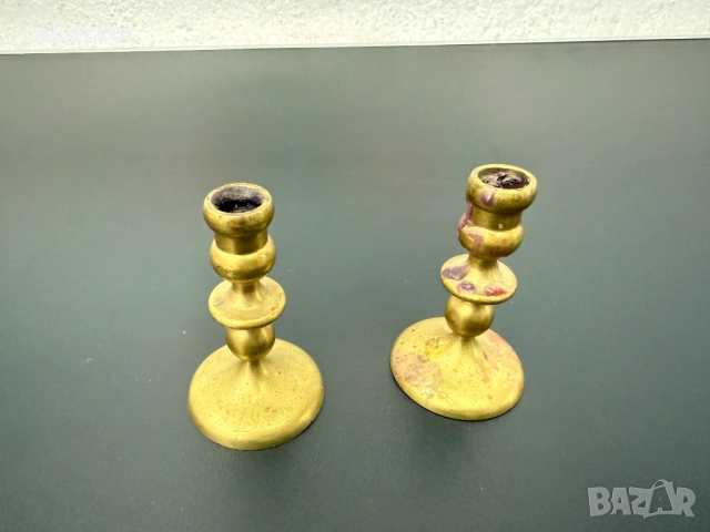 Чифт бронзови миниатюрни свещници. №7695, снимка 3 - Колекции - 52687102