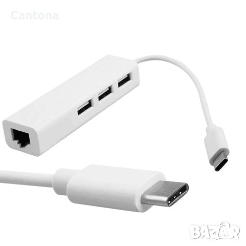 USB C 3.1 hub, с 3 x USB 2.0, Ethernet RJ45 Lan мрежова карта, снимка 3 - Мрежови адаптери - 40419629