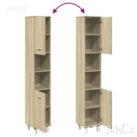 vidaXL Шкаф за баня, сонома дъб, 30,5x30x179 см, инженерно дърво, снимка 7 - Шкафове - 56148232