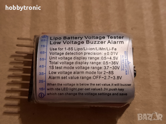 Li-Ion, LiPo battery voltage tester, buzzer - тестер на батерии 1S-8S, снимка 2 - Друга електроника - 36548310