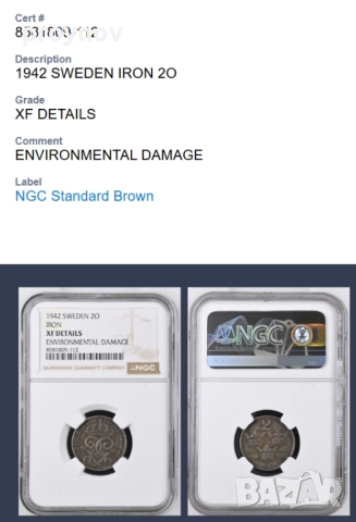 1942 SWEDEN IRON 2O- MINT ERROR, снимка 4 - Нумизматика и бонистика - 51613189