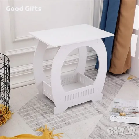 Дървена бяла Маса с рафт за книги, вестници и списания, снимка 6 - Маси - 49117798