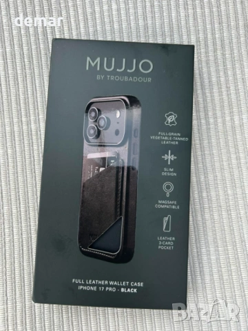 Кожен калъф-портфейл Mujjo - за iPhone 17 Pro - MagSafe - черен, снимка 7 - Калъфи, кейсове - 52962650