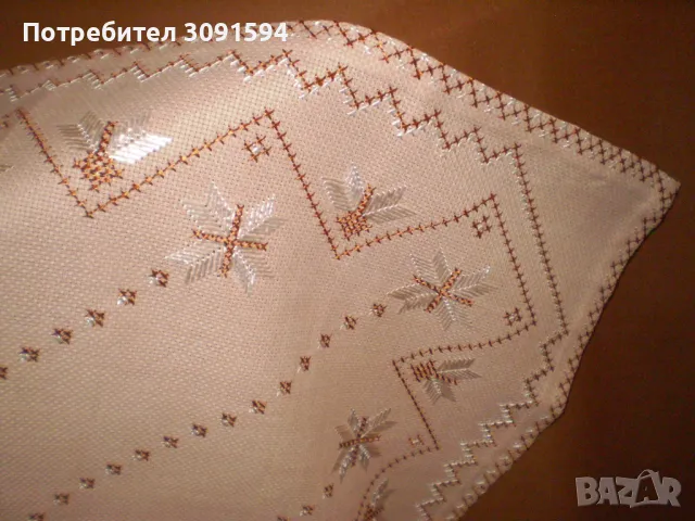 Ръчно бродирана  памучна покривка каре, снимка 6 - Покривки за маси - 49441921