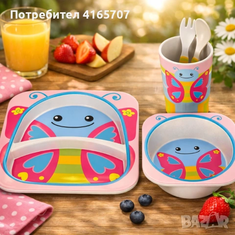 Детски комплект за хранене 5 части Cheffinger – чиния, купичка, чаша, лъжица и вилица