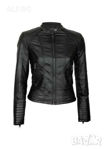 Дамско кожено яке черно 4203, снимка 6 - Якета - 48987927