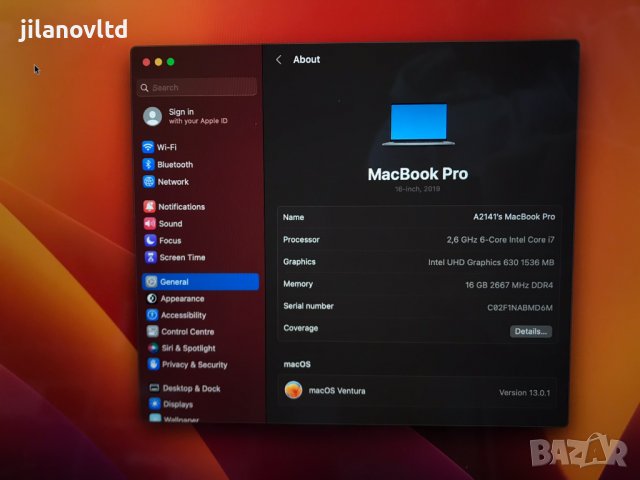 Лаптоп Apple Macbook PRO 16 2019 I7 16GB 512GB SSD с гаранция A2141, снимка 6 - Лаптопи за работа - 39007479