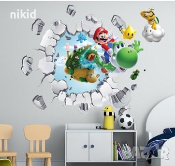 Супер Марио Super Mario самозалепващ стикер лепенка за стена детска стая, снимка 1 - Други - 42474504