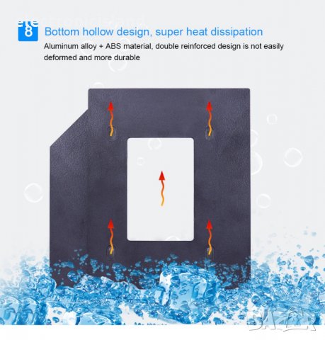 Адаптер Caddy Кади 9.5мм или 12.7 мм SATA III адаптер за втори хард диск / SSD за лаптоп, снимка 5 - Кабели и адаптери - 23417004