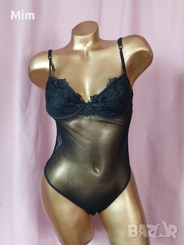 S Черно еластично, прозрачно боди 