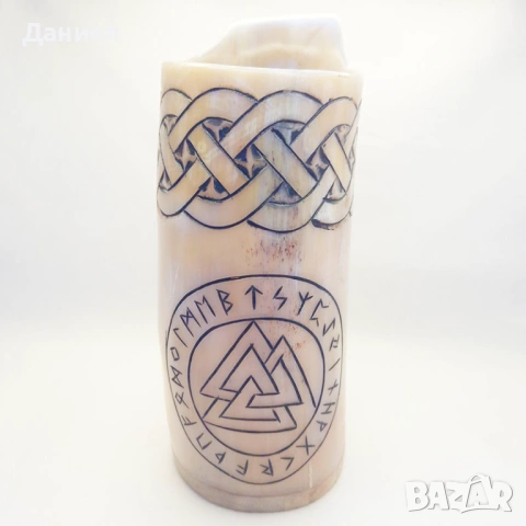 Чаши  от истински биволски рог и гравюри с викингски мотиви - тип халба, снимка 6 - Други - 53216189