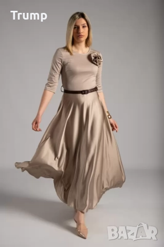 Елегантна дълга рокля, трико с лъскав ефект, снимка 3 - Рокли - 51515834