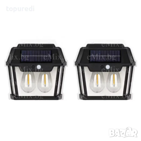 2БР. СОЛАРНА ЛАМПА ЗА СТЕНА С 2LED КРУШКИ И СЕНЗОР ЗА ДВИЖЕНИЕ, снимка 1