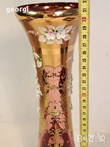 ваза с две чаши розово стъкло с позлата Bohemia , снимка 13 - Антикварни и старинни предмети - 50946044