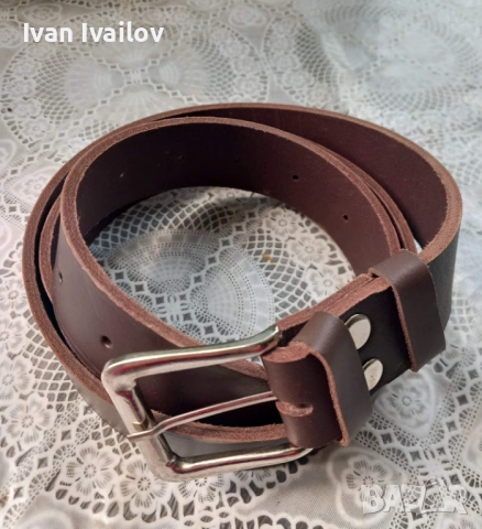 Масивен мъжки колан – ЕСТЕСТВЕНА КОЖА – Тъмен Шоколад – Ръчна изработка (135 см), снимка 4 - Колани - 54123156
