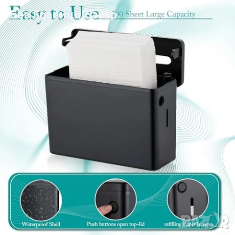 Нов Черен диспенсър за салфетки и хартиени кърпи с голям капацитет за баня кухня, снимка 3 - Други стоки за дома - 54092885