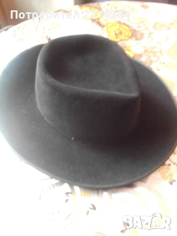 Бг Ретро - Черна Велурена Шапка-Тип Каубой, снимка 4 - Колекции - 44658013