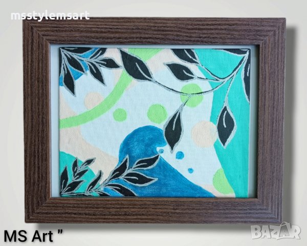 Мини абстрактна картина с флорални мотиви! Ръчно рисувана!, снимка 1