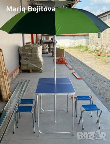 Къмпинг комплект 3 в 1: Сгъваема маса с 4 стола и чадър, снимка 14 - Градински мебели, декорация  - 50634190