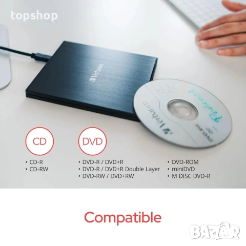 Чисто ново запечатано оптично устройство Verbatim External Slimline 43886, външно, USB-C..., снимка 10 - Друга електроника - 51572511