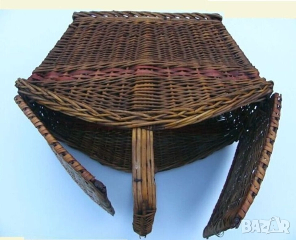 РЕТРО Българска Дървена Плетена КОШНИЦА за Пикник 52x35x48 см Кошник с Капаци НРБ Декорация БАРТЕР, снимка 2 - Антикварни и старинни предмети - 52022964