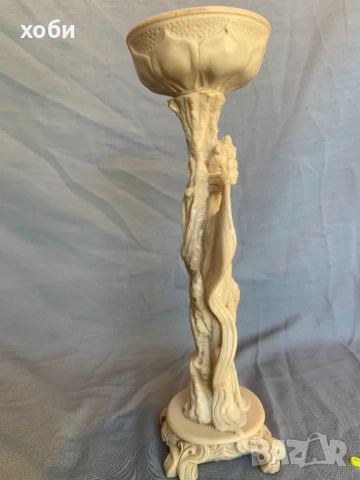 китайска гейша и щъркел - облегнати на стъбло на лотос , снимка 3 - Антикварни и старинни предмети - 51083822