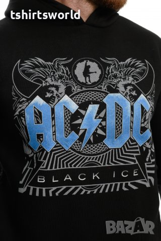 Нов мъжки суичър с дигитален печат AC/DC - Black Ice (син надпис), снимка 2 - Суичъри - 37700060