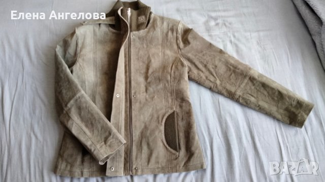 Кожено яке, палто, велур, бежово №40, снимка 5 - Якета - 40709280