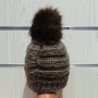 Нова дамска плетена шапка кафяв меланж с помпон/пух, снимка 4