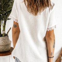 Дамска риза с къс ръкав в бяло, снимка 2 - Ризи - 40526148