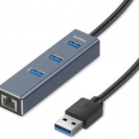 USB 3.0 хъб, TechRise 3-портов USB хъб за данни с 10/100/1000Mbps Gigabit Ethernet адаптер, снимка 1 - Мрежови адаптери - 35471261