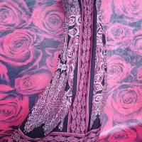Цикламено-черно-розова дълга лятна рокля бюстие С/М, снимка 6 - Рокли - 42649592