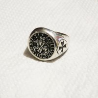 Стар Мъжки сребърен пръстен тамплиерски с ордена sigillvm militum xpisti - Войни на Христа., снимка 3 - Пръстени - 31121311
